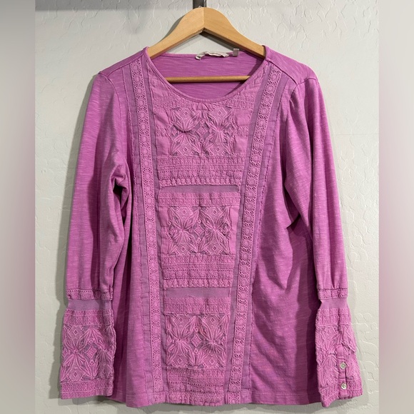 Soft Surroundings Tops - Soft Surroundings Pink Embroidered Long Sleeve Boho Top Size Large Feminine